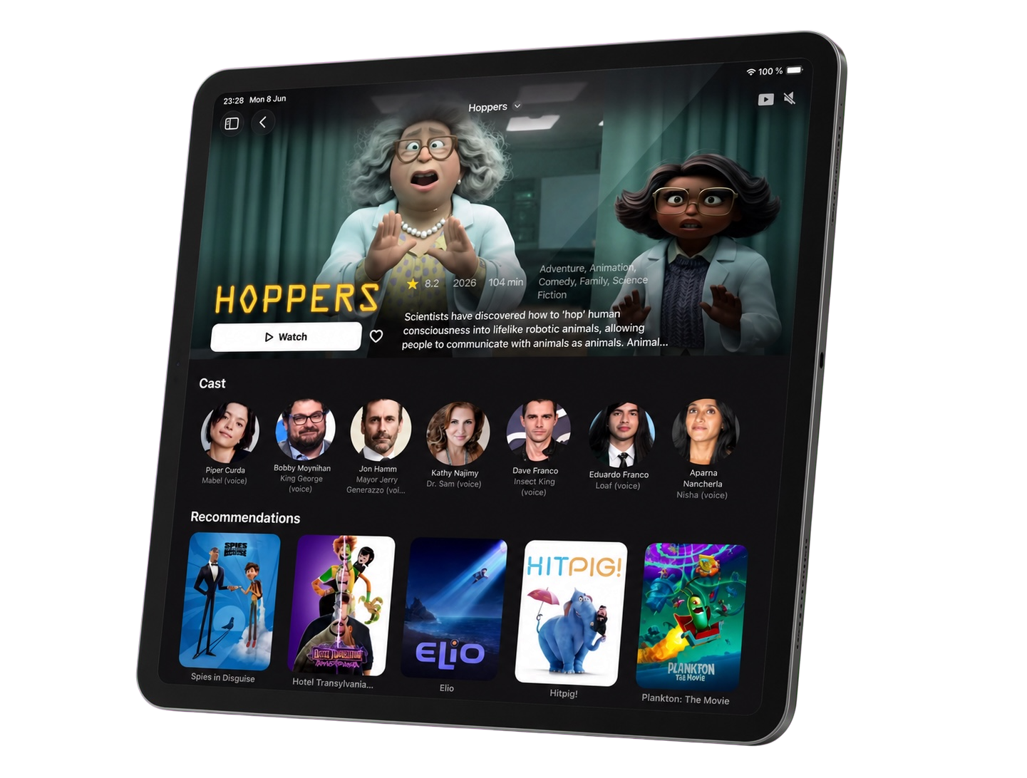 Fluxer content detail page shown as a tablet mockup